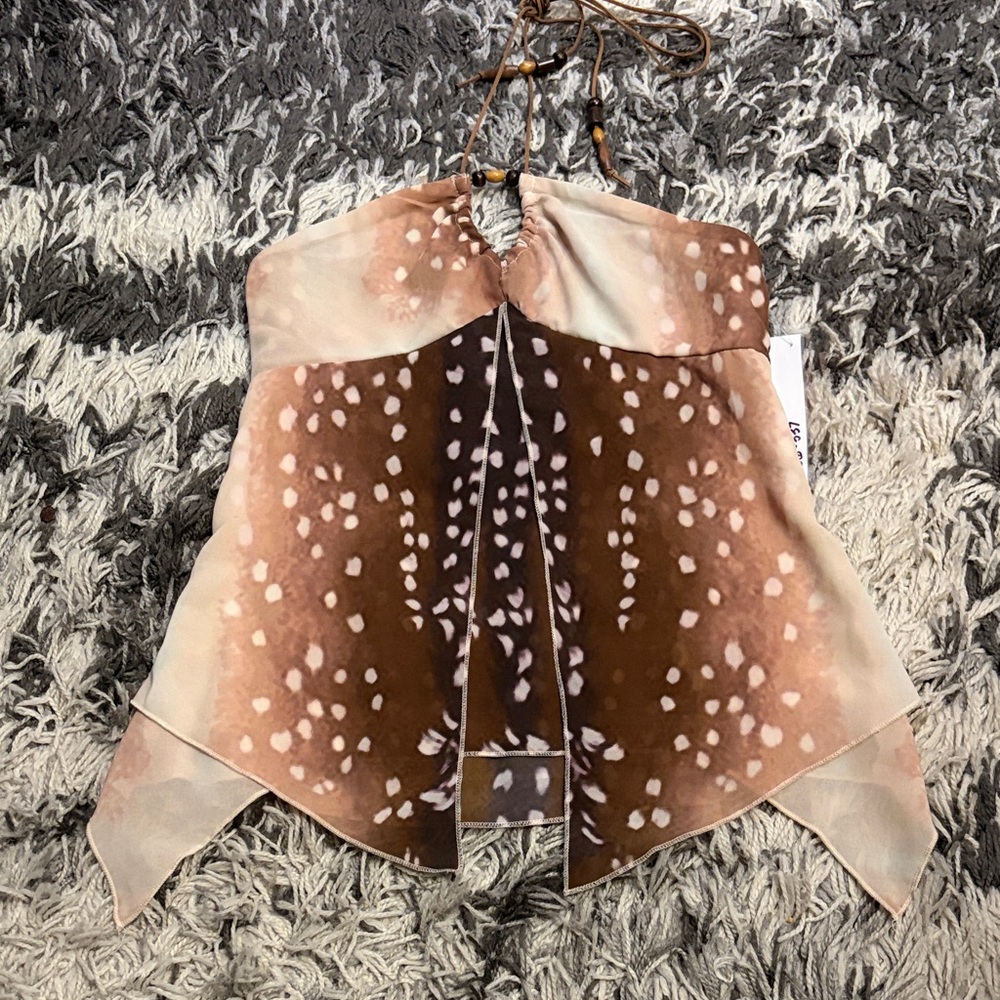 Brown Spotted Halter Handkerchief Hem Camisole